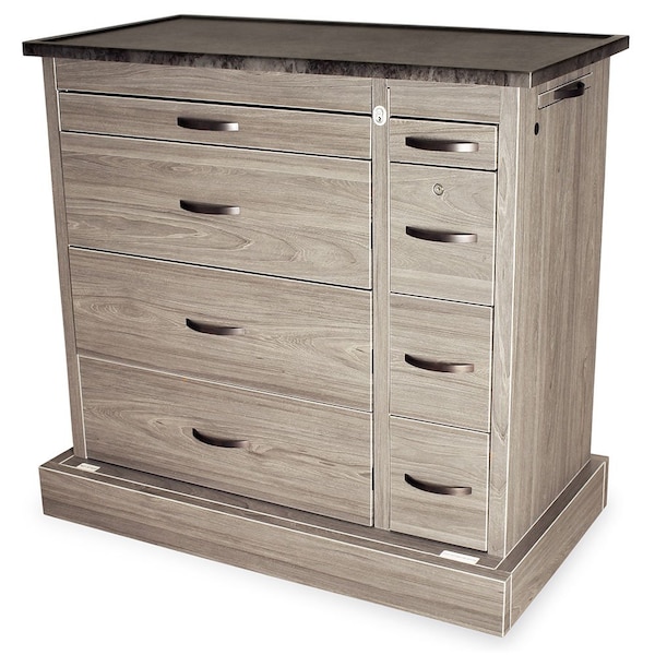 Harloff Wood Vinyl Punch Card Medication Cart, Eight Drawer, Dual Column, Key Lock, Driftwood Gray WV600PC-DG - main