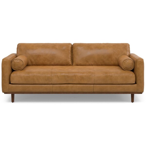 Homeroots 89" Sienna Leather Sofa With Brown Legs 640973 - main