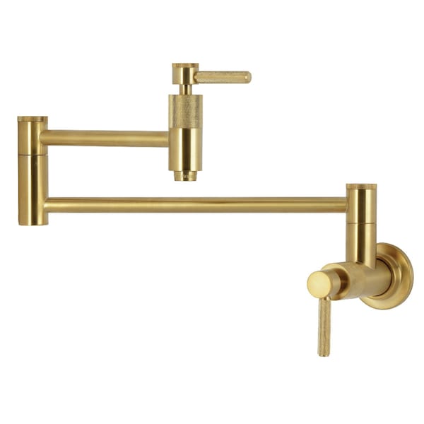 Kingston Brass Wall Mount Pot Filler Faucet with Knurled Handle, Brushed Brass KS8107KNL - main
