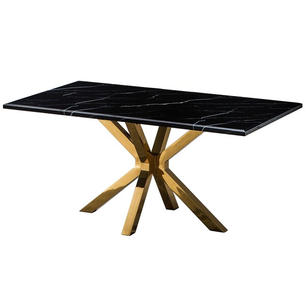 Homeroots 63" Black and Gold Marble and Metal Cross Leg Base Dining Table 602325 - main