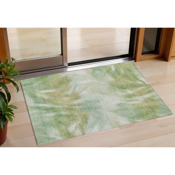 Homeroots 3' X 5' Green And Ivory Abstract Washable Indoor Outdoor Area Rug 631341 - main