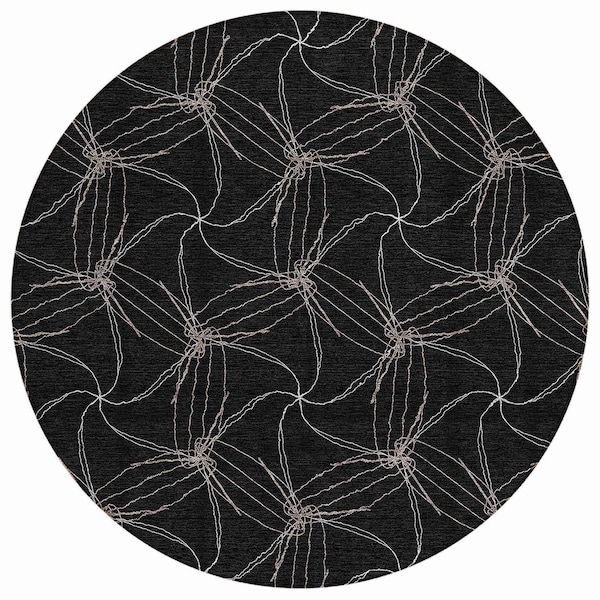 Homeroots 8' Black And Ivory Round Geometric Washable Indoor Outdoor Area Rug 614061 - main