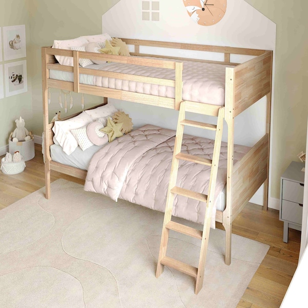 Flash Furniture Dallas Bunk Bed Twin Over Twin, Convertible Slatted Solid Wood Bunk Bed Frame w/Ladder, Natural MG-0900-31-TTB-NAT-GG - main