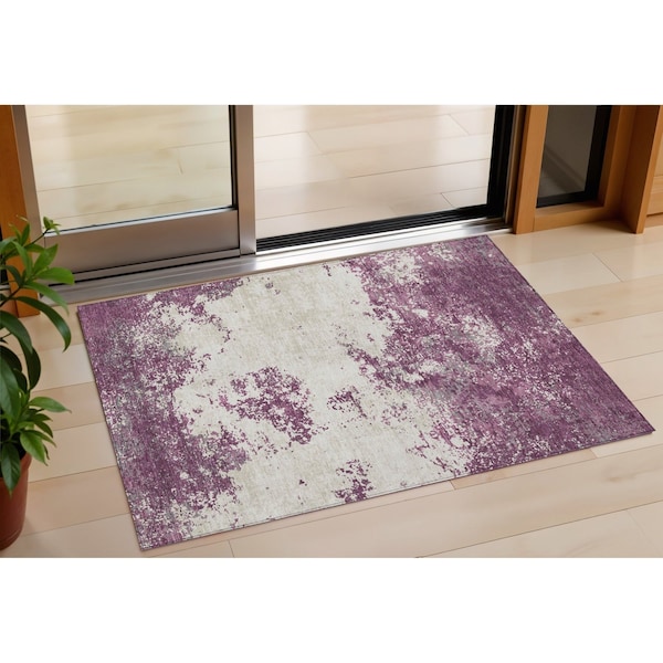Homeroots 3' X 5' Eggplant Gray And Ivory Abstract Washable Indoor Outdoor Area Rug 599478 - main