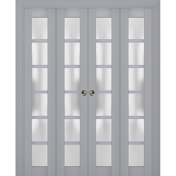 Sartodoors Sliding Closet Double Bi-fold Doors Grey Solid Core Modern Interior VEREGIO7602DBF-GRE-96 x 96 (4* 24x96) - main