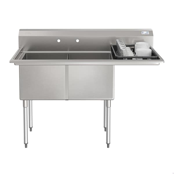 Koolmore 57 in. 16-Gauge 2-Compartment Sink with 18 in. Right drainboard, Bowl Dimensions 18''x18''x14'' KM-SB181814-18R316 - main