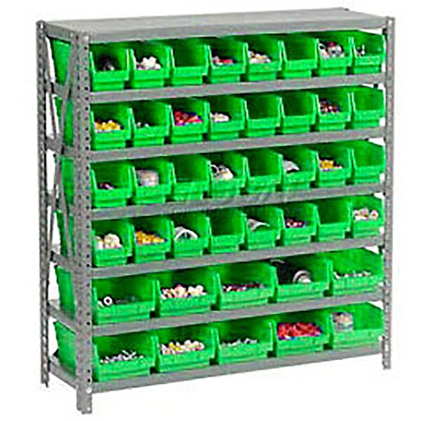 Global Industrial Steel Shelving - Total 42 4"H Plastic Shelf Bins Green, 36x12x39-7 Shelves 603432GN - main