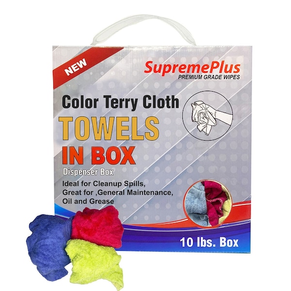 Supremeplus New Color Terry Towel Cleaning Rags, 10 lbs. Compressed Box SP-5543 - main