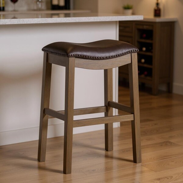 Homeroots 31" Brown Faux Leather and Solid Wood Backless Bar Height Bar Chair 632507 - main