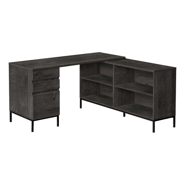Homeroots 60" Gray and Black L Shape Computer Desk With Three Drawers 489928 - main