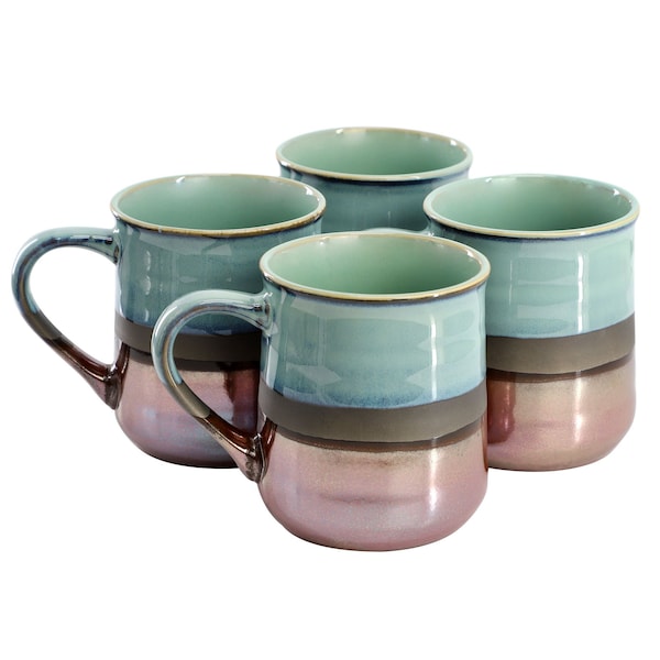 Gibson Home Copper Tonal 4 Piece 18 Ounce Stoneware Cup Set in Sage 142967.01 - main