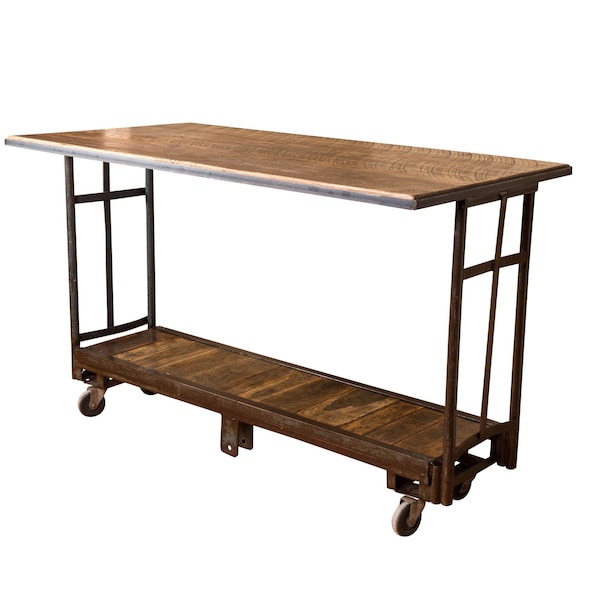 Homeroots 64" Brown And Black Solid Wood And Steel Sled Base Dining Table 518609 - main
