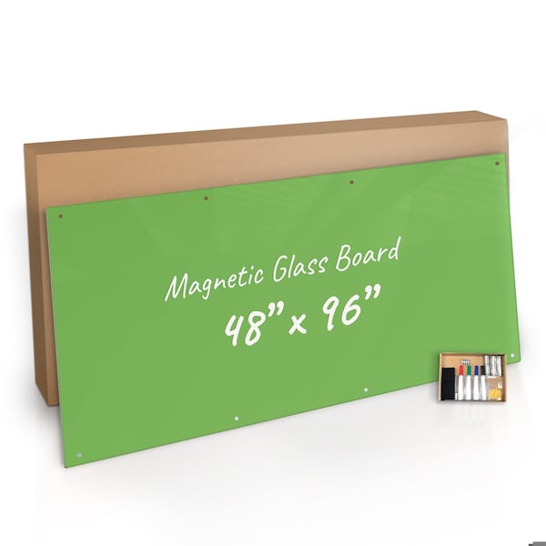 Fab Glass And Mirror Glass Dry Erase Board for Wall - Magnetic Glass Board with Green Surface - Frameless 48in x96in wi MB48x96-SB602 - main