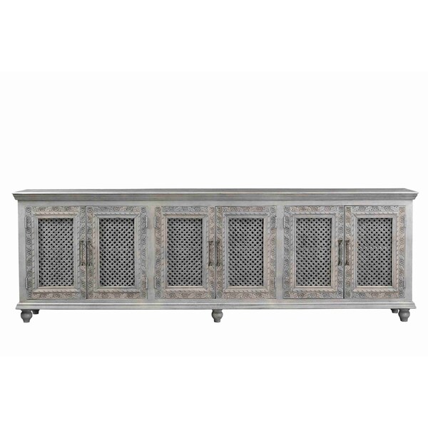 Homeroots 111" Gray Distressed Solid Wood Carved Floral Sideboard with Six Doors 642289 - main