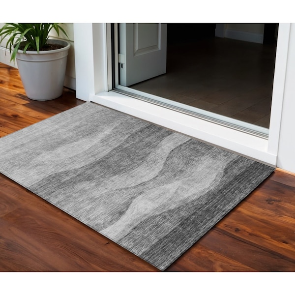Homeroots 3' X 5' Gray And Charcoal Abstract Washable Indoor Outdoor Area Rug 604977 - main