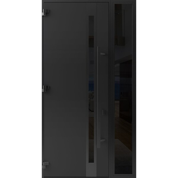Vdomdoors Front Exterior Prehung Steel Door Ronex1033 Teak 96 Sidelight Exterior Window Sidelite Entry Metal RONEX1033EXD-OAK-W36+16xH96-RH-I - main