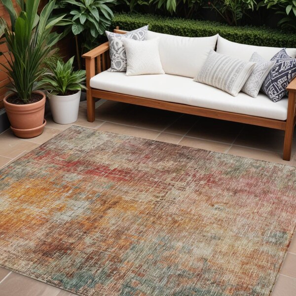 Homeroots 9' X 12' Tan Copper And Terra Cotta Abstract Washable Indoor Outdoor Area Rug 606120 - main