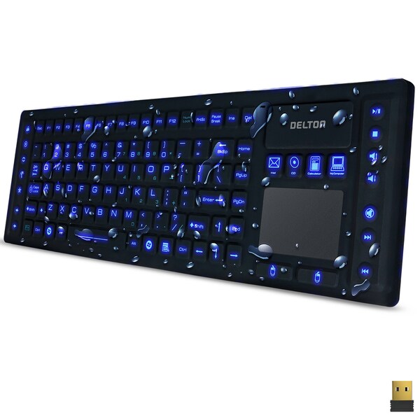 Delton Medical Grade Airtight Waterproof Wireless Backlit Computer Keyboard & Touchpad, Black M90 - main
