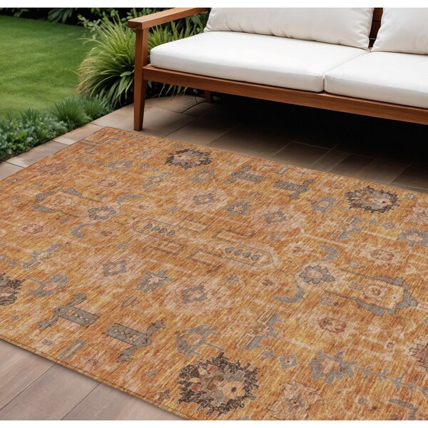 Homeroots 8' X 10' Terra Cotta Beige And Gray Oriental Washable Indoor Outdoor Area Rug 582143 - main