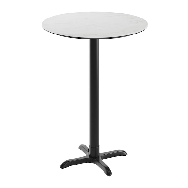 Flash Furniture 31.25" Round Tabletop, Seamless Surface Technology, White Faux Marble, 22x22 Black Bar Height X-Base ST-RD31-WHMAR-T2222B-GG - main