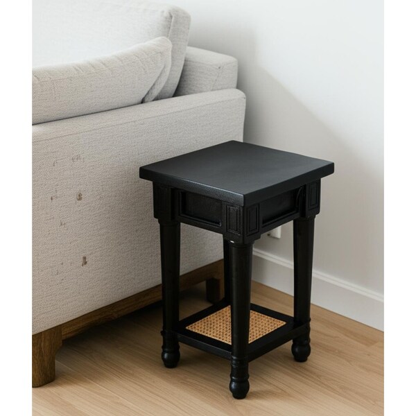 Homeroots 20" Black And Natural Solid Wood And Cane Square End Table With Shelf 571189 - main