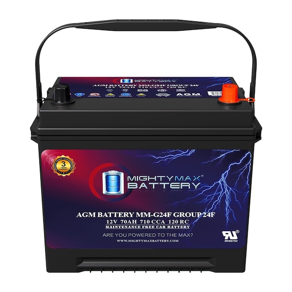 Mighty Max Battery MM-G24F Start and Stop Car BCI Group Size 24F 12V 70Ah, 120RC, 710 CCA Rechargeable AGM Car battery MAX3926705 - main