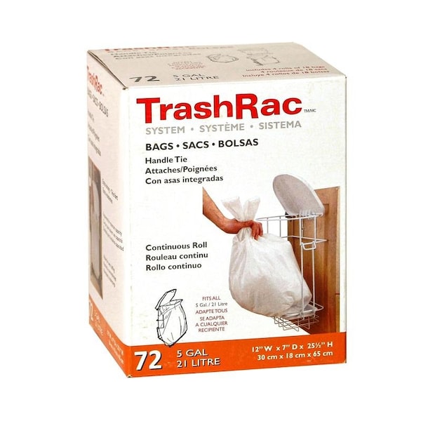 Trashrac 5 gal Trash Bags Handle Tie, 72PK 87072 - main
