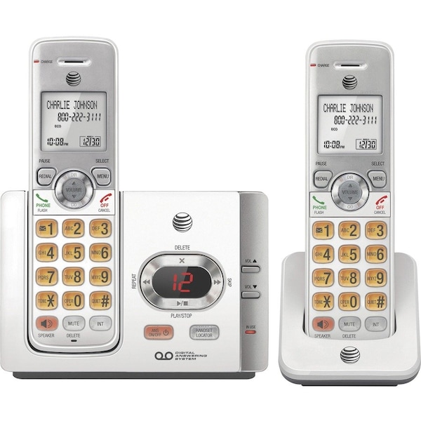 At&T Cordless Phone, w/2 Handsets, 5-3/5"x3-2/5"x5-3/5", Silver ATTEL52215 - main