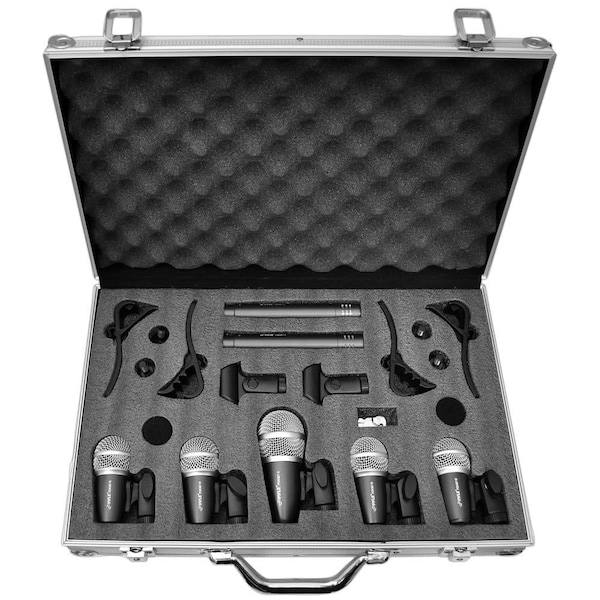 Pyle Pyle 7-Piece Wired Dynamic Kit - Kick Bass, Snare, Tom & Cymbals Microphone Set, Complete with Case PDKM7 - main