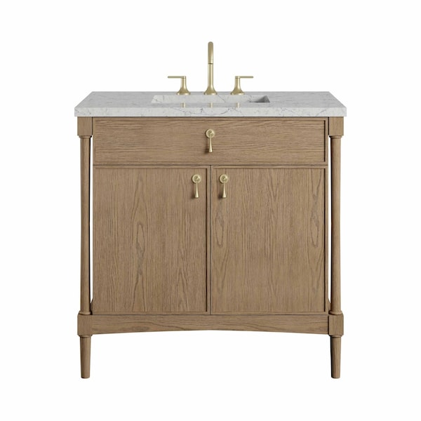 James Martin Vanities Kinnsden 36" Single Vanity, Weathered Oak w/ 3 CM Eternal Jasmine Pearl Silestone Top D680-V36-WTO-3EJP - main
