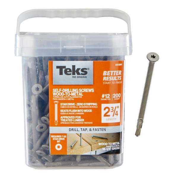 Teks #12 x 2-3/4 in Star Head Drill Point Wood-to-Metal Screws, 200PK 21394 - main