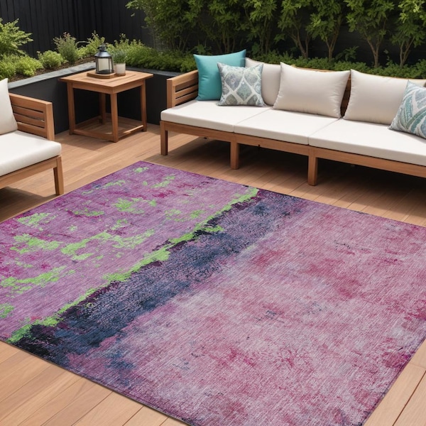 Homeroots 10' X 14' Blush And Mint Green Abstract Washable Indoor Outdoor Area Rug 618600 - main
