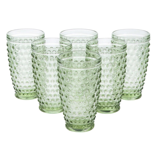 Martha Stewart 6 Piece Hobnail Handmade Glass Tumbler Set in Green 120575.01 - main