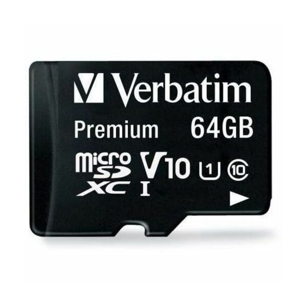 Verbatim 64GB Premium microSDXC Memory Card with Adapter, UHSI V10 U1 Class 10, Black VER44084 - main