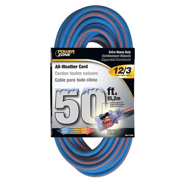 Powerzone Extreme Weather Extension Cord, 12 AWG, Outdoor, 5-15R, 5-15P, 50 ft ORC530830 - main