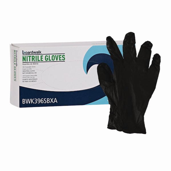 Boardwalk Disposable General-Purpose Powder-Free Nitrile Gloves, Small, Black, 4.4 mil, 100PK 396SBXA - main