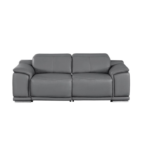 Homeroots 80in Battleship Gray and Silver Leather Power Reclining Loveseat 643819 - main