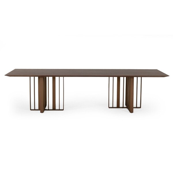 Homeroots 118" Brown And Brass Stainless Steel Double Pedestal Base Dining Table 487879 - main