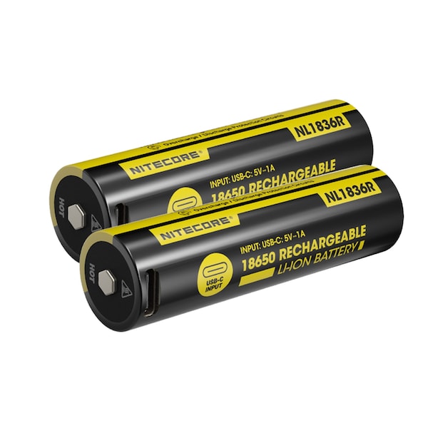 Nitecore NL1836R 3600mAh USB-C Rechargeable 18650 Battery, 2PK NL1836R 2 PACK - main