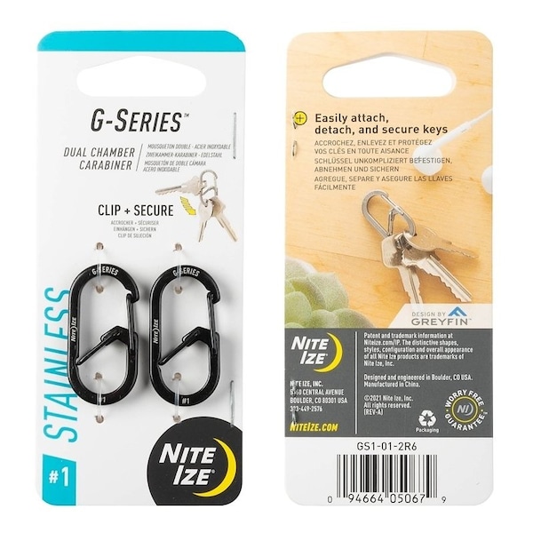 Nite Ize G Series Dual Carabiner, 1.42 in OAL, Stainless Steel, Black GS1-01-2R6 - main