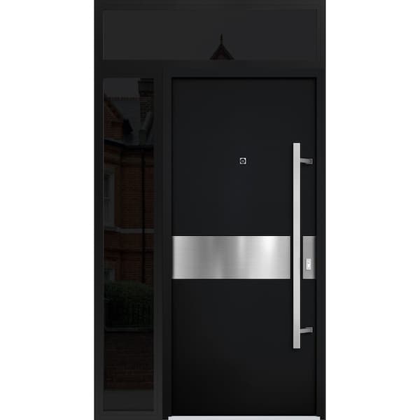 Vdomdoors Steel Door Deux 6072 Black Enamel Sidelight and Transom Window Sidelite Entry Door Painted W36+14xH DEUX6072EXD-BLK-W36+14 X H80+16-LH-I - main