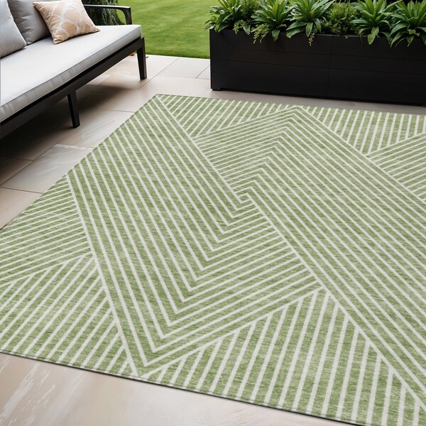 Homeroots 5' X 8' Sage And Ivory Geometric Washable Indoor Outdoor Area Rug 612095 - main
