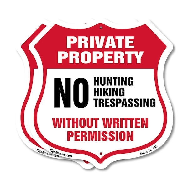 Signmission Private Property Shield Sign No Hunting, 12 inch X 12 inch, Aluminum Metal Sign, 2PK SHI-A-2PACK-12-445 - main