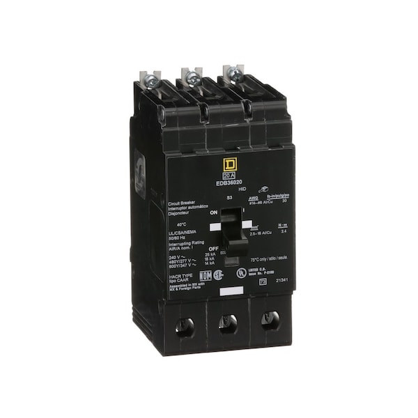 Square D Miniature Circuit Breaker, E FRAME Series, 30A, 3 Pole, 600V AC, 25kA at 120V AC EDB36030 - main