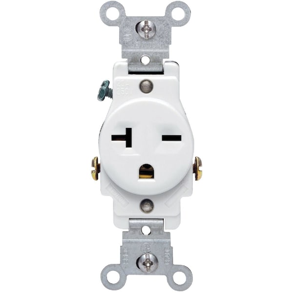 Leviton 20A White Heavy-Duty 6-20R Grounding Single Outlet S12-05821-0WS - main