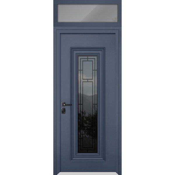 Vdomdoors Steel Door Ballucio 6044 Gray Graphite Top Exterior Window Stainless Inserts Single Modern Painted- BALLUCIO6044EXD-GRE-W36xH80+16-RH-I - main