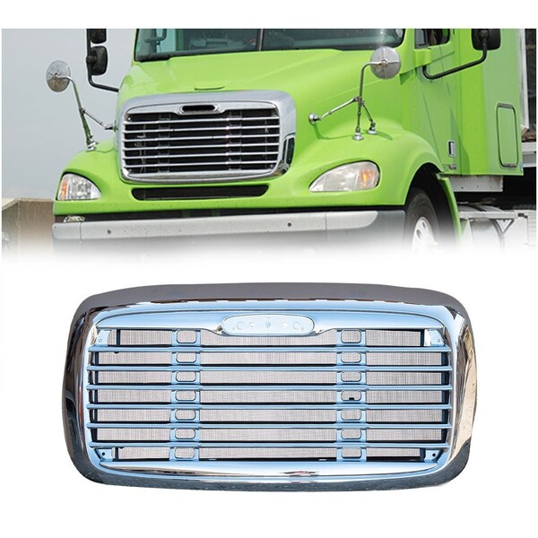 Mytee Products Chrome Bumper Cover Grille w/Bug Screen for Freightliner Replaces A17-15107-000 GRILLE-FCOL-0008-KIT - main