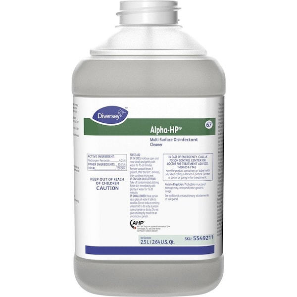 Diversey Cleaner and Disinfectant Concentrate, 2.5L Bottle, Unscented, 2 PK 5549211 - main