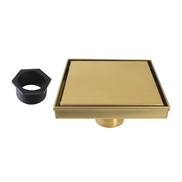 Kingston Brass 6" Stainless Steel Square Shower Drain with Hair Catcher, Brushed Brass BSF6627 - main