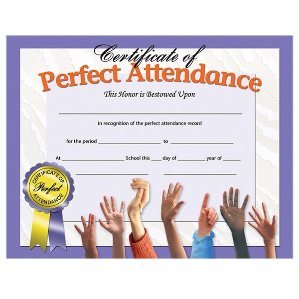 Flipside Hayes Certificates Perfect Attendance Inkjet Laser, 8.5 x 11 in., 90PK H-VA613-3 - main